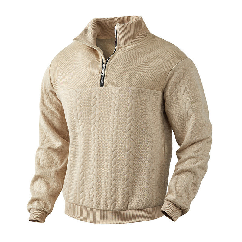 Men's Jacquard Fall Winter Long-sleeved Warm Pullover Hoodies Quarter-Zip Design Fashion Tops