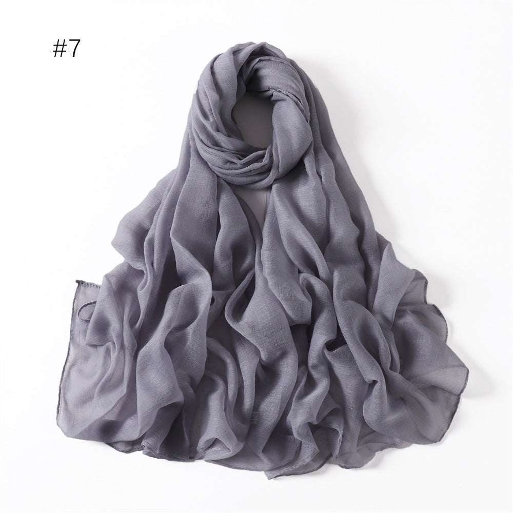 Classic Women's Pure Color Tulle Cotton And Linen Breathable Thin Scarf Silk