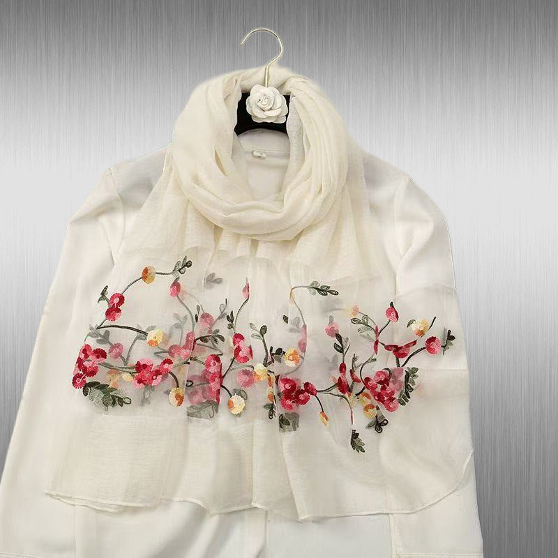 Elegant Versatile Embroidered Silk Scarf For Women Thin