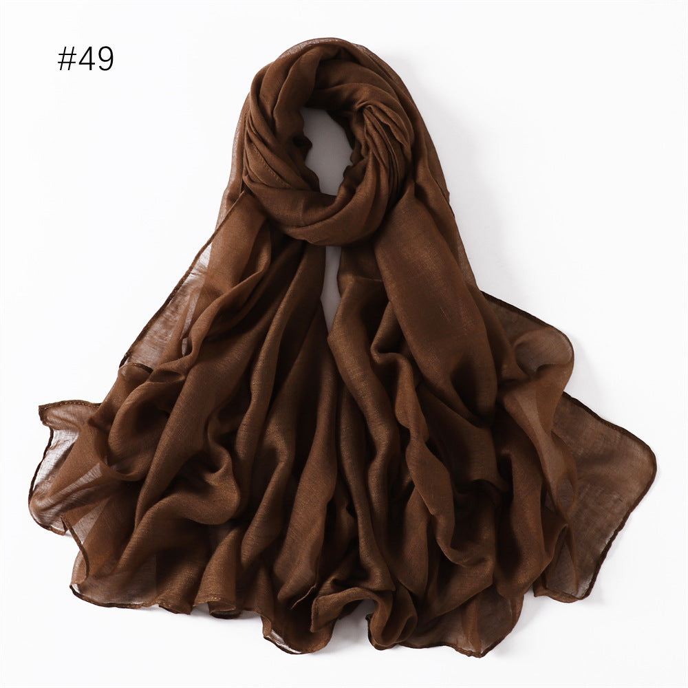 Classic Women's Pure Color Tulle Cotton And Linen Breathable Thin Scarf Silk